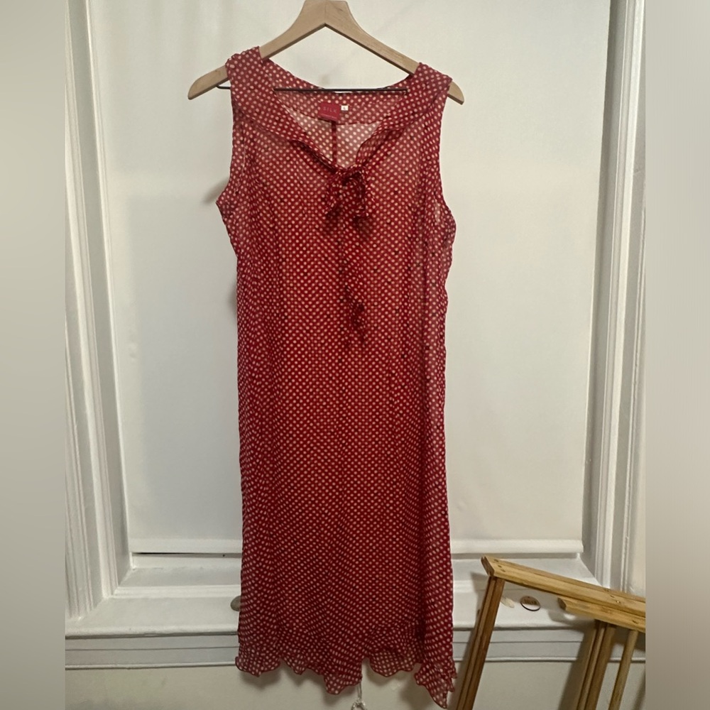L Silk Red polka dot slip dresss